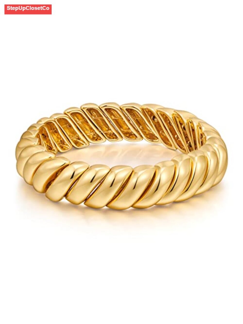 Chunky Twisted Bangle Bracelet 14K Gold Plated Stretchable